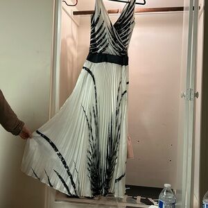 Black and white pleated silk maxi
